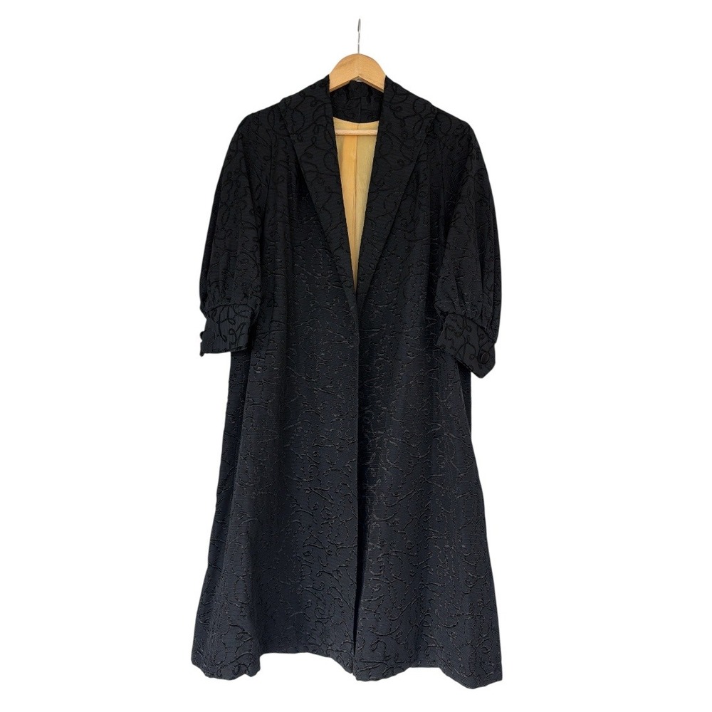 VTG Black Jacquard Opera Coat‎ Puff Sleeve Union Made Whimsigoth Evening Wrap